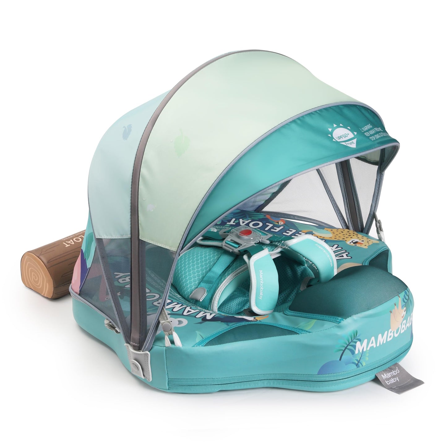 Mambobaby Baby Pool Float with Foldable Canopy  Kalolary Non-Inflatable Baby Swim Float Infant Swim Trainer Ring Toddler Pool Float with Adjustable Strap for 3-24 Months Age Boys Girls (Green Forest)