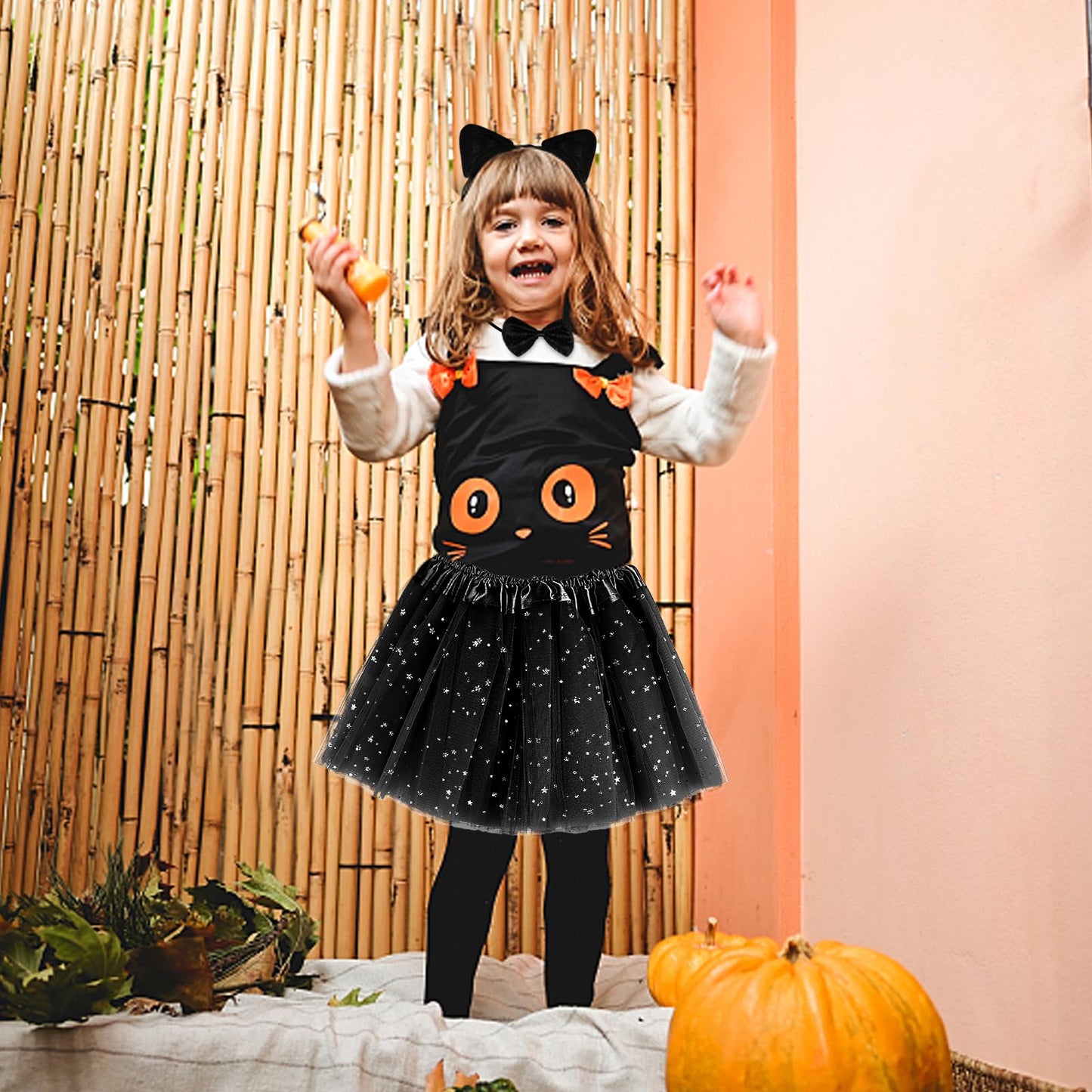 Hikkcos Black Cat Costume For Girls Cat Costume Set Cat Noir Costume Black Cat Halloween Costumes Cat Ears And Tail Set For Kids