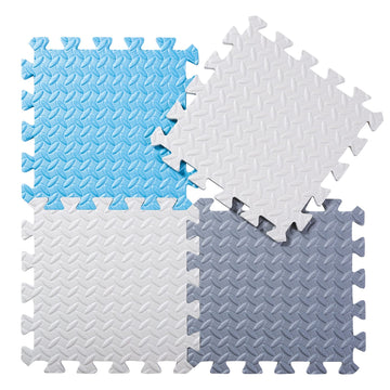 Tamiplay Foam Floor Mats For Kids, 12 X 12 Inch 16 Tiles 0.4' Thickness Foam Play Mat, Non-Toxic Square Interlocking Floor Mats Rubber Baby Play Mat For Toddlers(White/Gray/Light Blue)