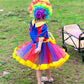 Miltrs Girls Clown Costume Dress Circus Cosplay Set Rainbow Tutu Skirt Clown Wig Hallowen Birthday Party for Girls