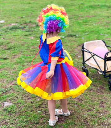 Miltrs Girls Clown Costume Dress Circus Cosplay Set Rainbow Tutu Skirt Clown Wig Hallowen Birthday Party for Girls