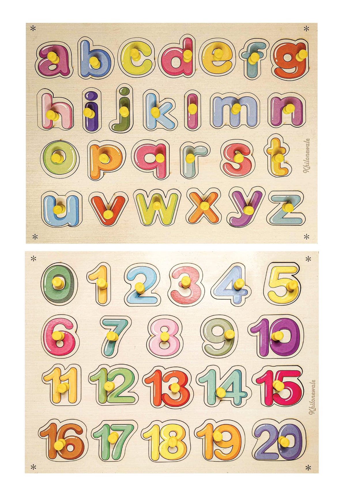 Khilonewale  Wooden Small Alphabet & Numbers Puzzle Board For Kids Educational Learning Toy (Pack Of 2)