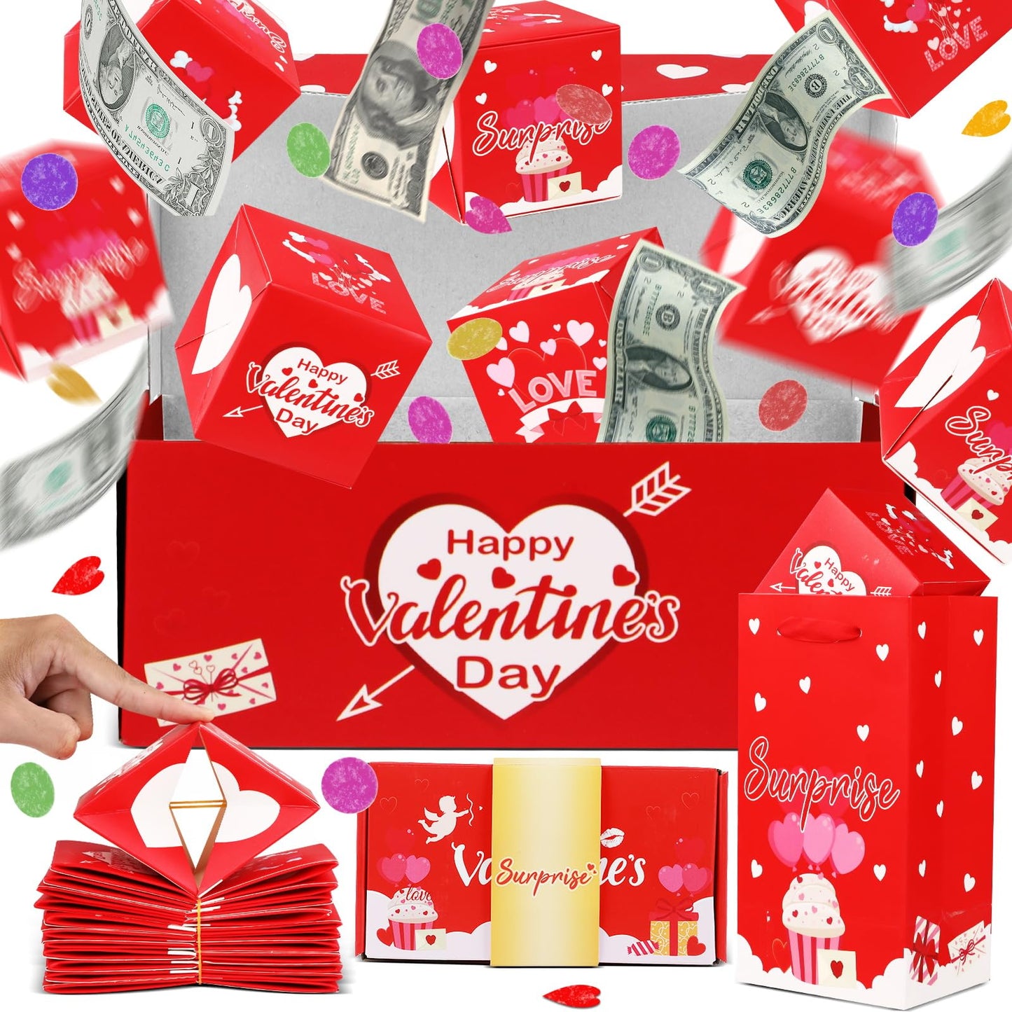 Jacyan Valentine'S Day Surprise Gift Box Explosion For Money, Exploding Money Gift Box For Cash Pop Up Money Explosion Box Valen