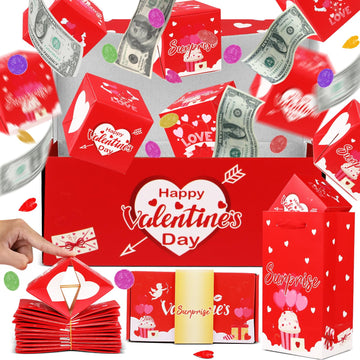 Jacyan Valentine'S Day Surprise Gift Box Explosion For Money, Exploding Money Gift Box For Cash Pop Up Money Explosion Box Valen
