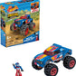 Mega Hot Wheels Monster Trucks Building Toy Playset, Race Ace With 69 Pieces, 1 Micro Action Figure Driver, Red, Kids Age 5+ Years