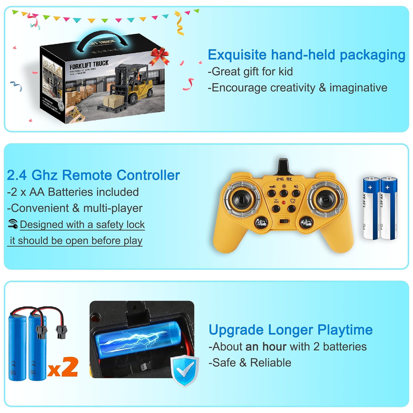 VWAHNANA RC Forklift Truck, 2 in 1 Transform Lift Fork & Hook, Kids Forklift Toy, 11 Channel Remote Control Forklift for Adults,