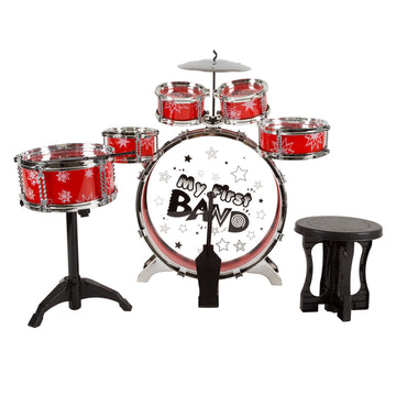 Toy Drum Set For Kids, 7 Piece Set With Bass Drum With Foot Pedal, Tom Drums, Cymbal, Stool And Drumsticks For Toddlers, Boys An