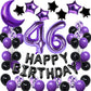 Naninuneno 46Th Birthday Decorations Set For Girl Women Boy Men, Purple Black 46 Happy Birthday Balloons Supplies With Purple Nu