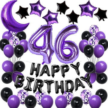 Naninuneno 46Th Birthday Decorations Set For Girl Women Boy Men, Purple Black 46 Happy Birthday Balloons Supplies With Purple Nu