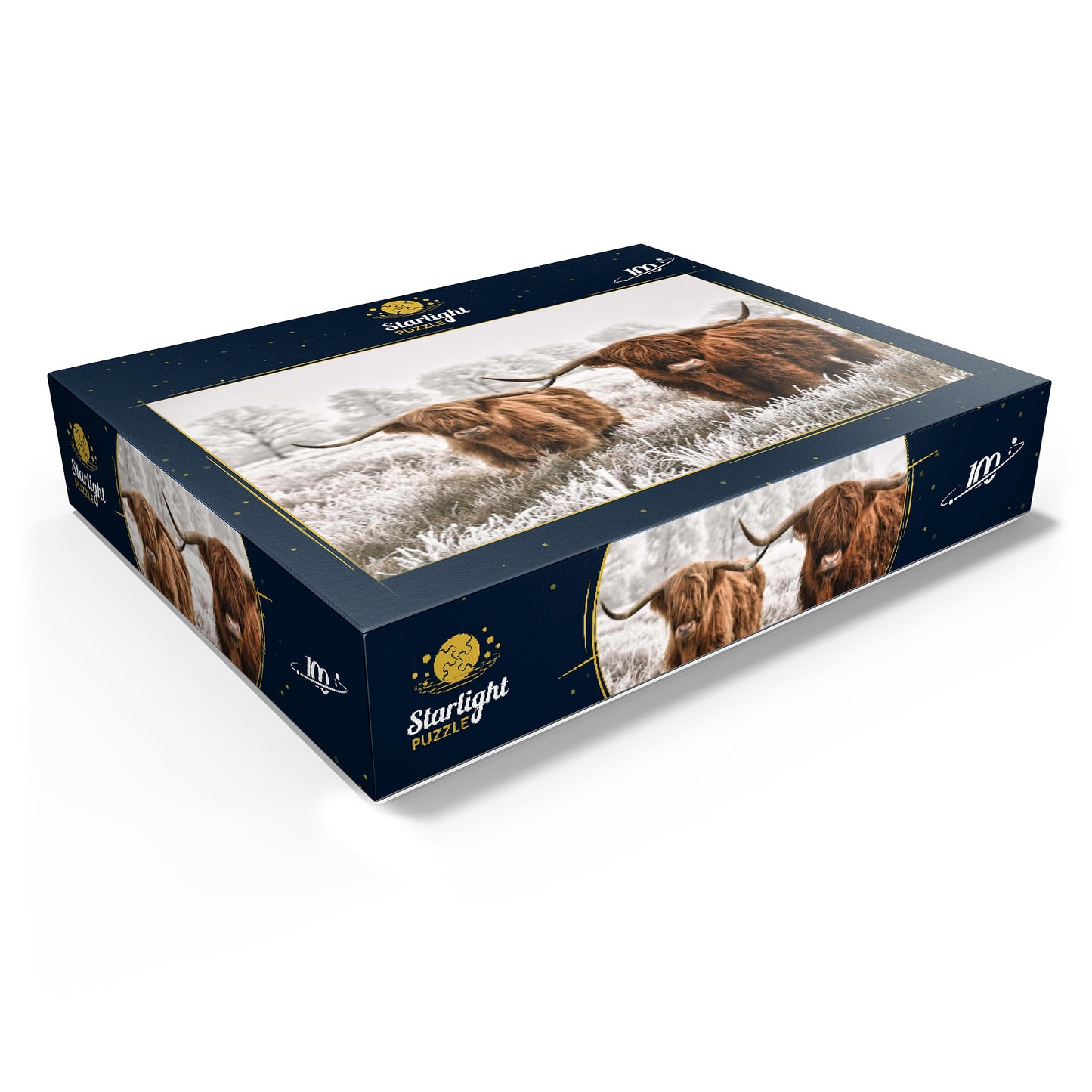 MyPuzzle Hairy Scottish Highland Cattle in A Winter Landscape - enhanced 100 Piece Jigsaw Puzzle for mature-themeds