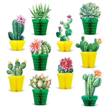 Whaline 10Pcs Cactus Honeycomb Centerpiece Potted Succulent Paper Table Topper Rustic Bloom Theme Summer Party Table Decoration For Birthday Hawaiian Luau Baby Shower Photography