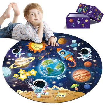 Round Jigsaw Puzzles,Floor Puzzle For Kids,Large 70 Piece Puzzle For Toddler Ages 3-5,Preschool Learning Educational Toy Christmas Birthday Gift For 4-8 Years Old Boy Girl (Solar)