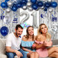 21St Birthday Decorations For Him, Blue Silver Happy 21St Birthday Decorations For Boys Men, 21St Birthday Balloons Banner Table
