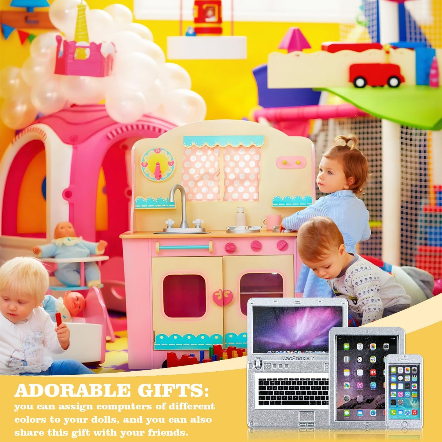 Kifmurase 3 PCS Dollhouse Mini Laptop Tablet Phone Miniature Dollhouse Accessories  1:12 Doll House Decoration Simulation Accessories for Doll Miniatures Play Set (Silver)