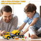 MOBIUS Toys Flatbed Truck with Excavator Tractor Toy - 1:12 Scale, Push and Go Construction Vehicle Playset, Lights & Sounds for