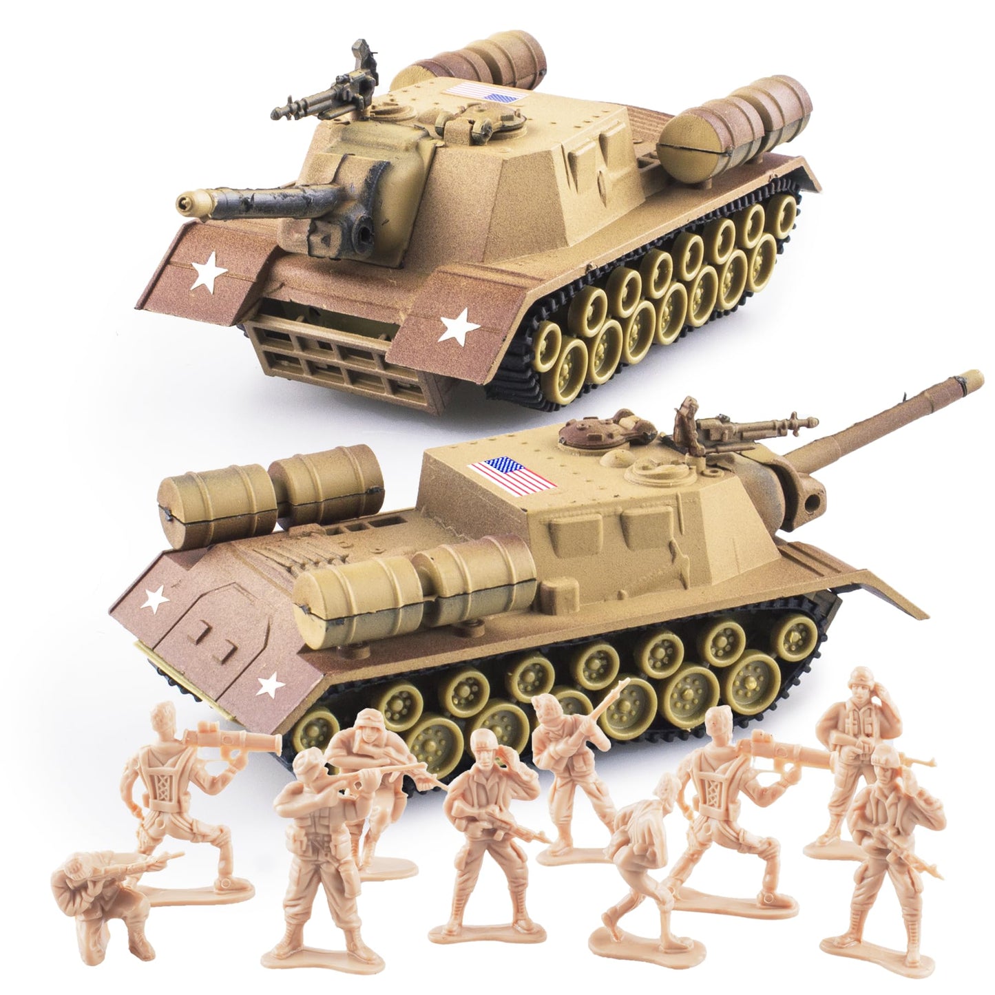 Maozyhomie U.S Army Tank And Army Men Toys Playset, 2Pc Us Tank-1 Models With 10Pc Toy Soldiers, Desert Tan 1:72 Military Vehicl
