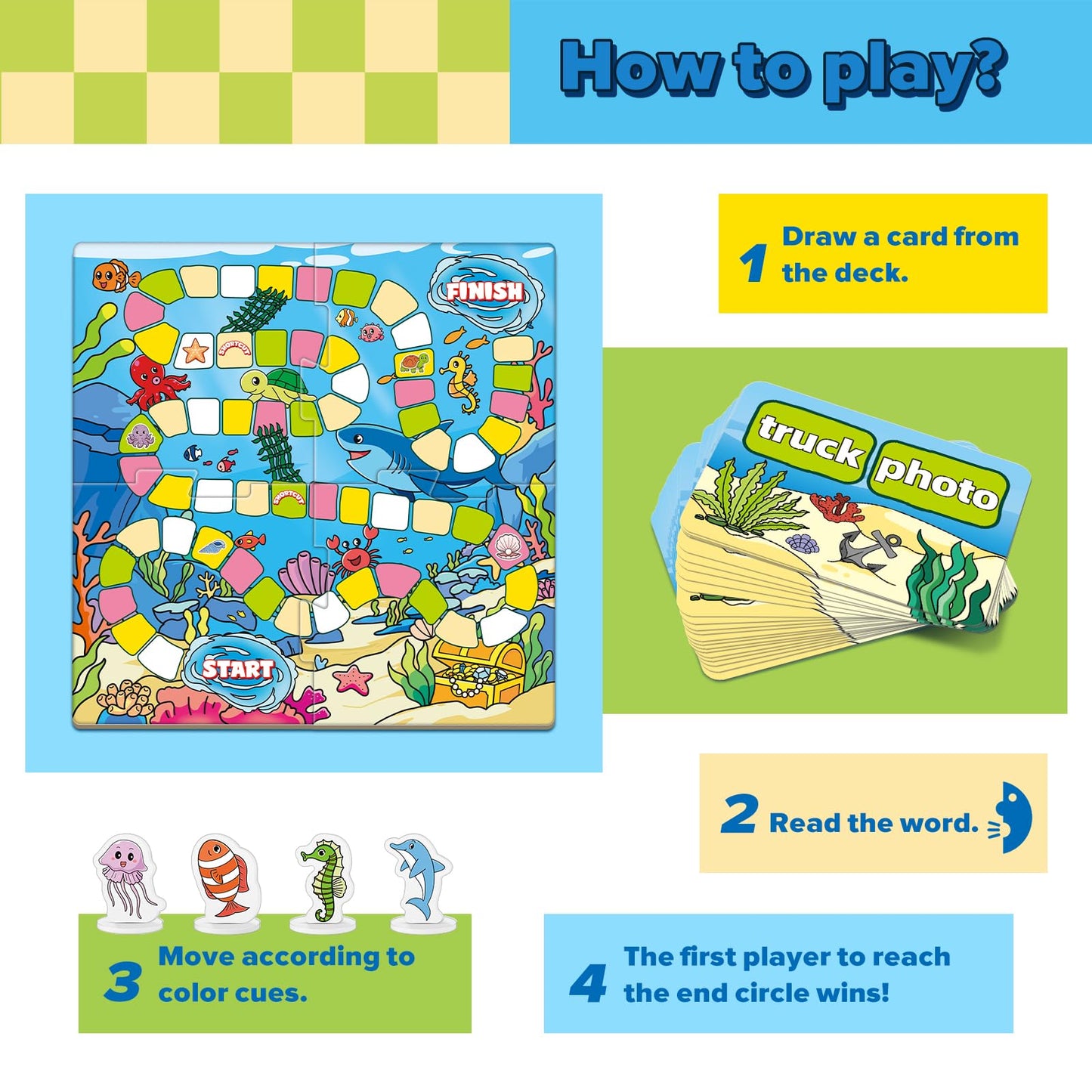 Broytain Word Ocean Phonics Board Game For Kids,Educational Learning Word Board Games For Boys And Girls,Reading And Spelling Wo