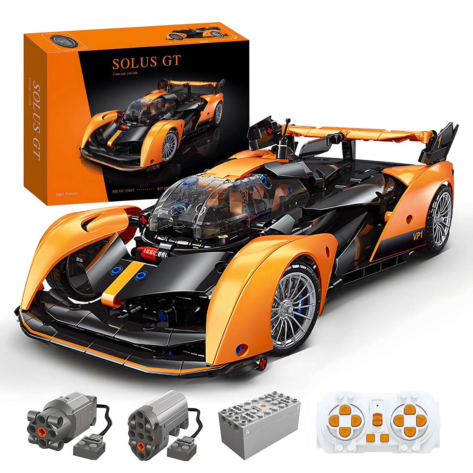MOCBROPCS Remote Control Building Car, 1:14 Solus GT Construction Toy, Compatible with Technic Car, Collectible Gifts for 10-16 