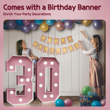 Imprsv Marquee Numbers Pink 30Th-Birthday Decorations: Large 3Ft Light Up Number Rose Gold 30 Birthday Decoration For Women Men