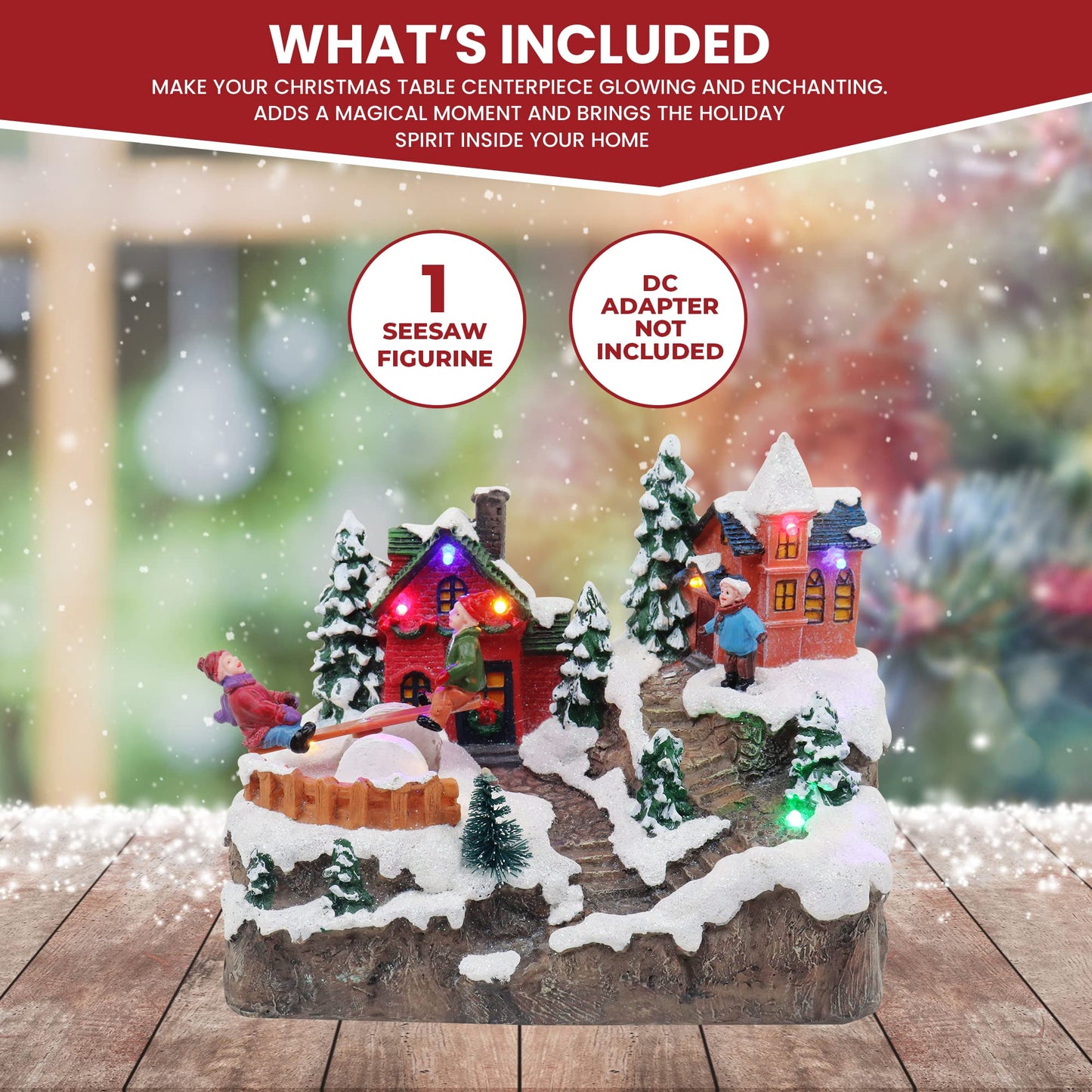 Christmas Village Rocking Seesaw - Animated Pre-Lit Winter Snow Town - Perfect Addition To Your Christmas Indoor Decorations & C