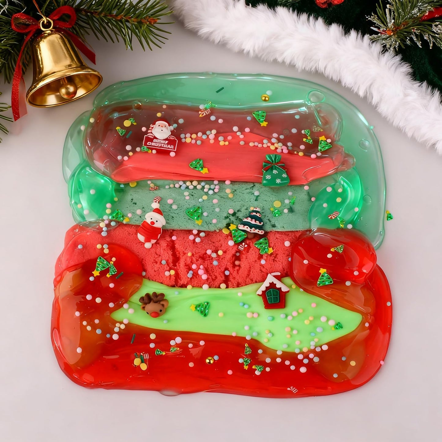 TITRITH 6 Pack Christmas Slime Stocking Stuffers, Butter Clear Cloud Slime, Sensory Stress Relief Toys for Kids, Holiday Party Favors