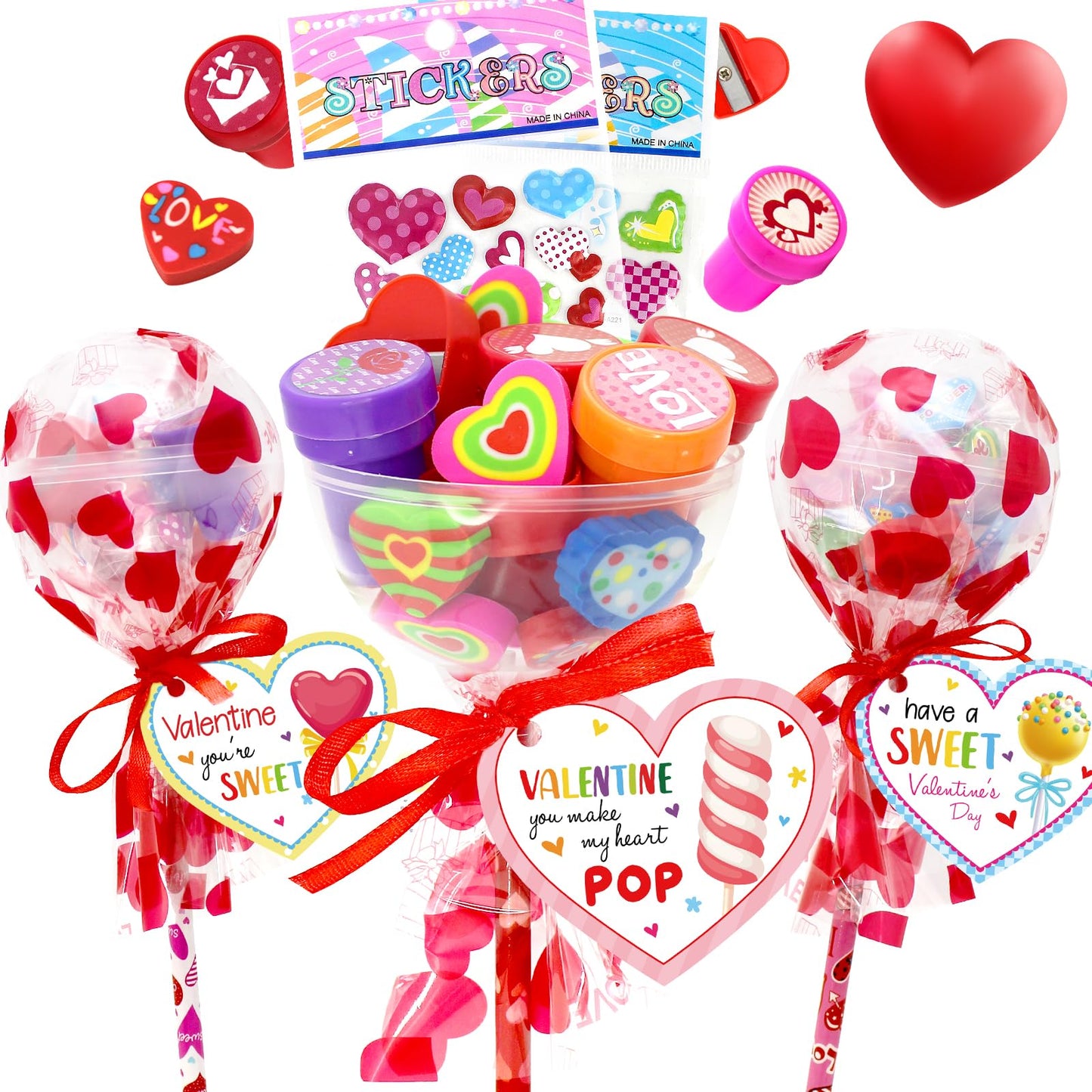 Pseutio 24 Pack Valentines Day Gifts for Kids Classroom, Valentines Day Cards for Kids School Valentines Stationery with Valenti