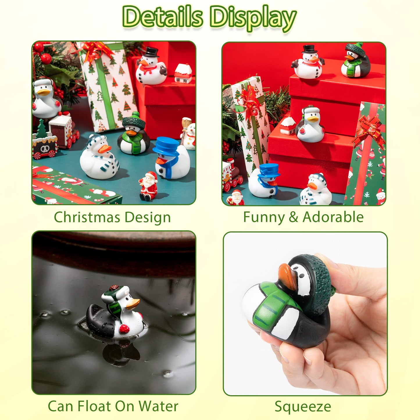 Haooryx Winter Rubber Duckies Toys - 20Pcs Fancy Novelty Christmas Snowman Elk Navy Christmas Ducky Decor for Kids Birthday Gift
