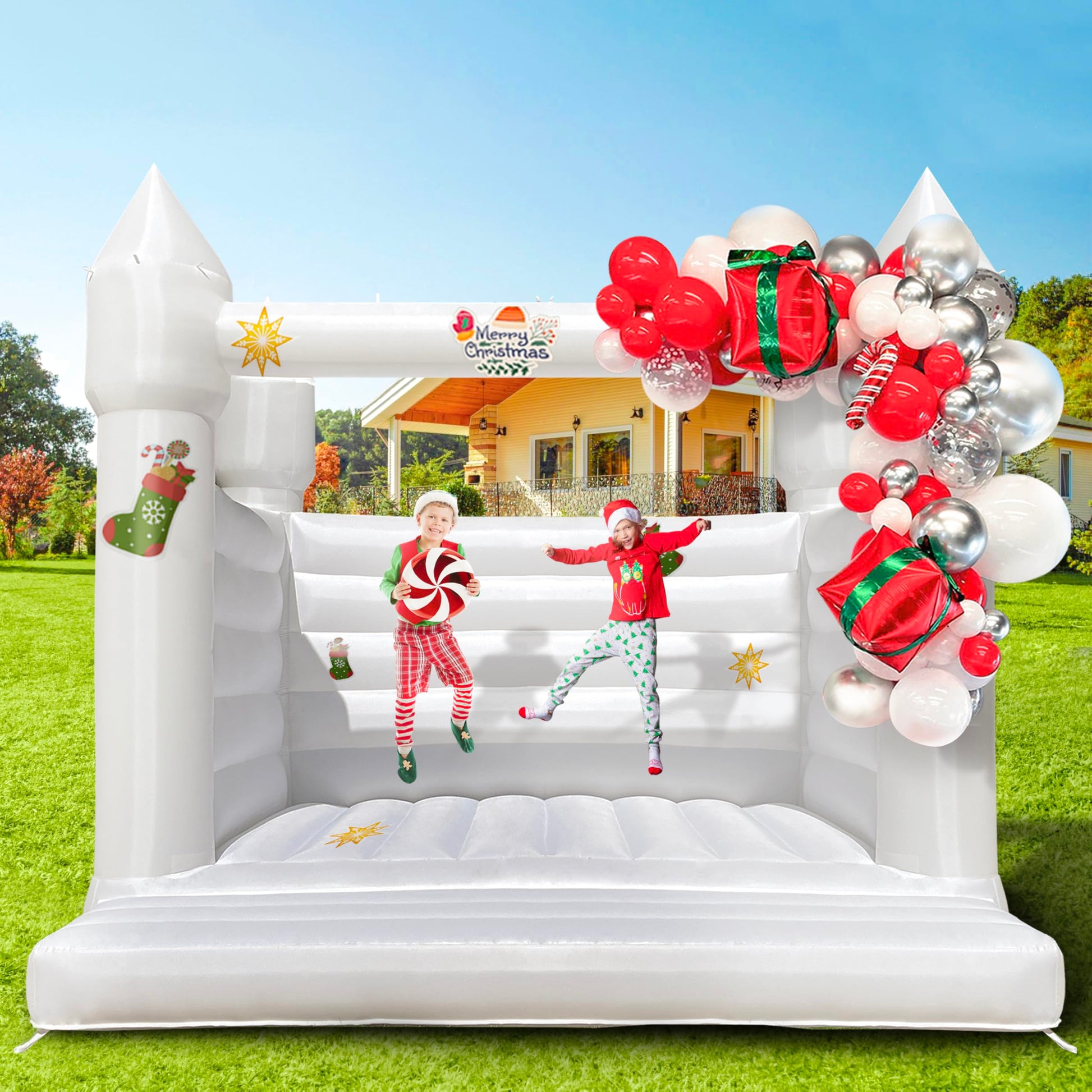 White Bounce House, Oxford Fabric White Bounce House Castle With Blower White Bounce House For Kids, Family, Wedding (13X13X12Ft