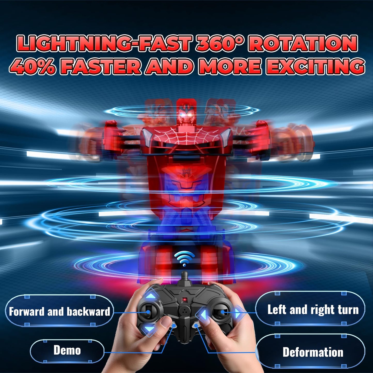 Spider Transform RC Cars Toys with Eye & Underbody Lights, 2.4GHz Remote Control Car One-Button Deformation, Fast 360Rotation Ro
