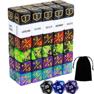 63 Pieces Mtg Dice Counters Bulk Ability Keywords Mtg Tokens Shield Life Counter 6 Sided Dice Set For Magic The Gathering,Tcg,Ca