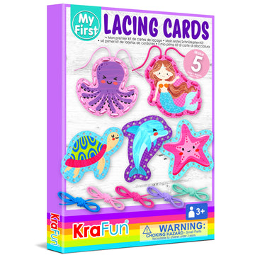 Krafun Beginner Mermaid Lacing Card Kit For Kids Arts & Crafts, 5 Easy Mermaid, Animal Lacing Projects, Lacing Cards For Toddlers, Fine Motor Preschool Skills Toys