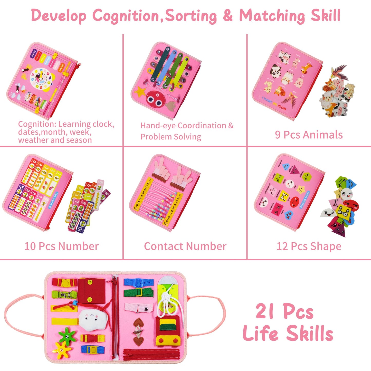 Learntoy Montessori Busy Board For Girls 1 2 3 Year, Sensory Toys For Toddlers 1-3, Ideal For Travel And Preschool - Abcs, 123S,