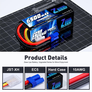 Zeee 4S Lipo Battery 14.8V 6500mAh 80C Hard Case with EC5 Connector Compatible with RC 1/8 1/10 Scale Vehicles Car Trucks Boats