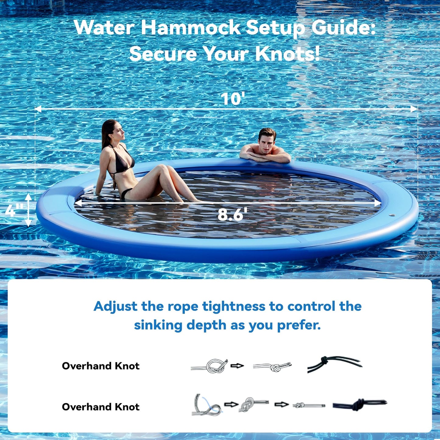 Danrelax 10' Round Inflatable Floating Dock, Sunchill Float Ring, Hammock Tanning Pool With 4In Woven Fabric, Manual Pump For 1-