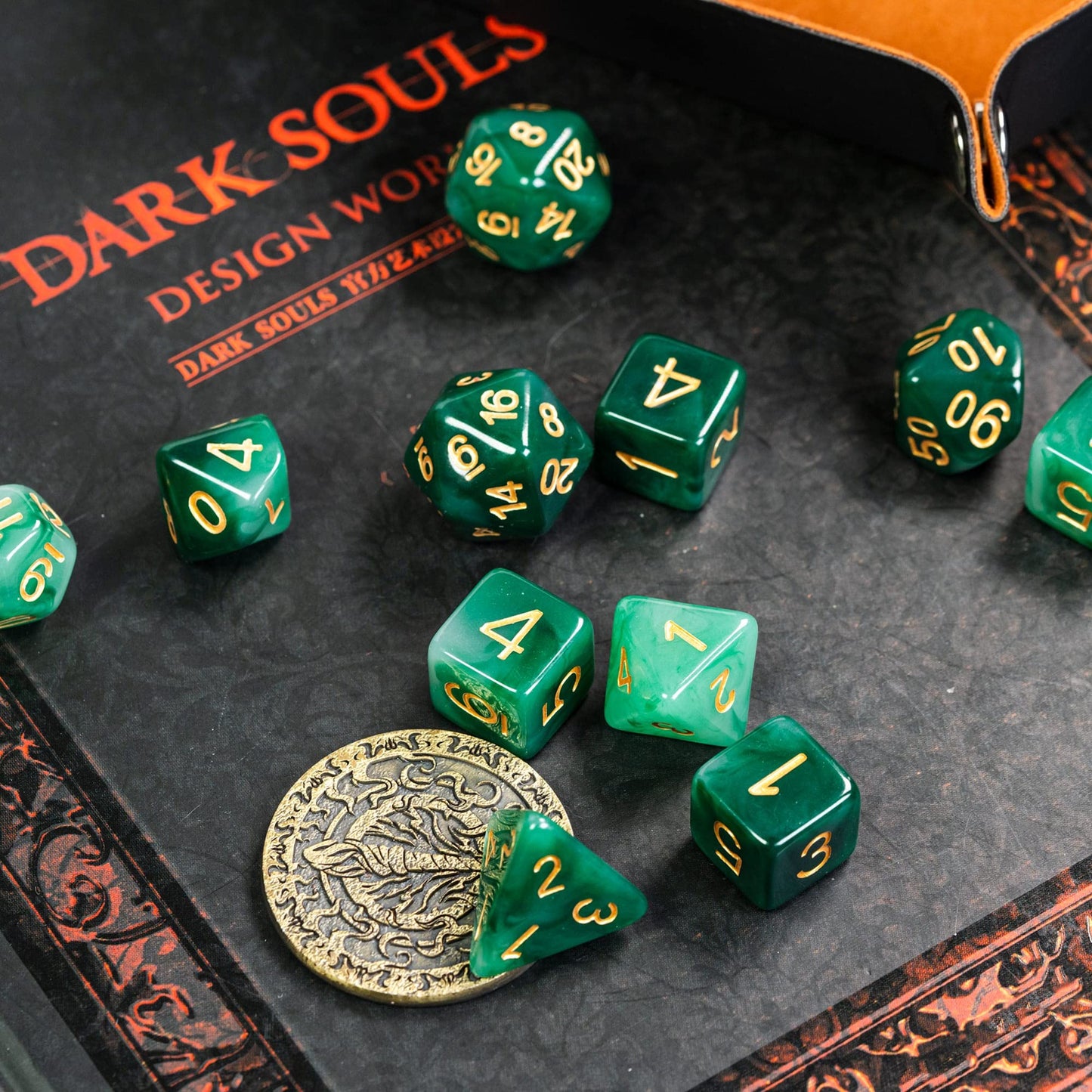 HDdais 11PCS Polyhedral DND Dice Sets Jade Dice for Dungeons and Dragons Pathfinder DND RPG MTG Table Gaming Dice,D&D Dice (Gree