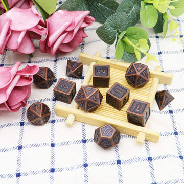 Haxtec 11PCS Metal DND Dice Set D&D Extra D6 D20 for Dungeons and Dragons TTRPG Games-Antique Copper 11PCS