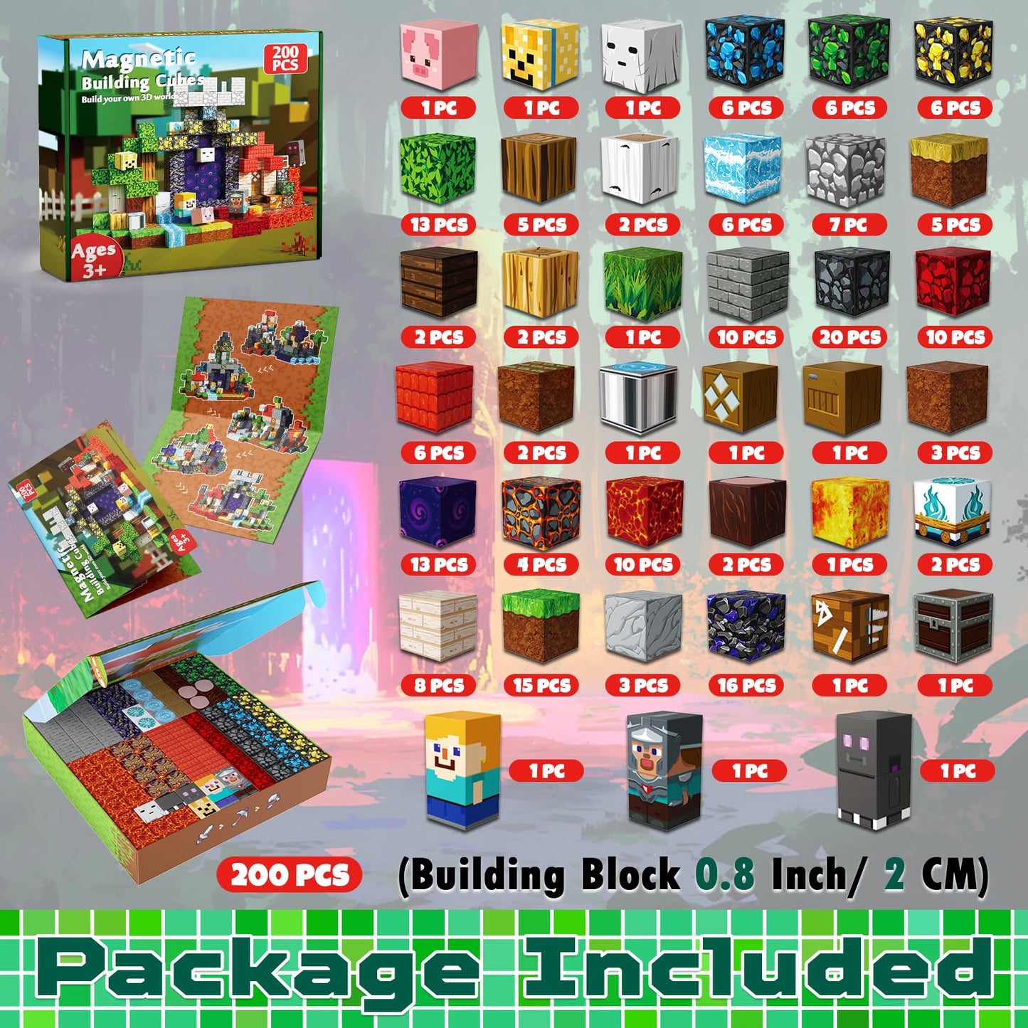 Magneverse 200 PCS Magnetic Blocks - Magnet Tiles Toys for Kids, Boys and Girls, Magnetic Building Blocks Cubes, Stacking Magnet