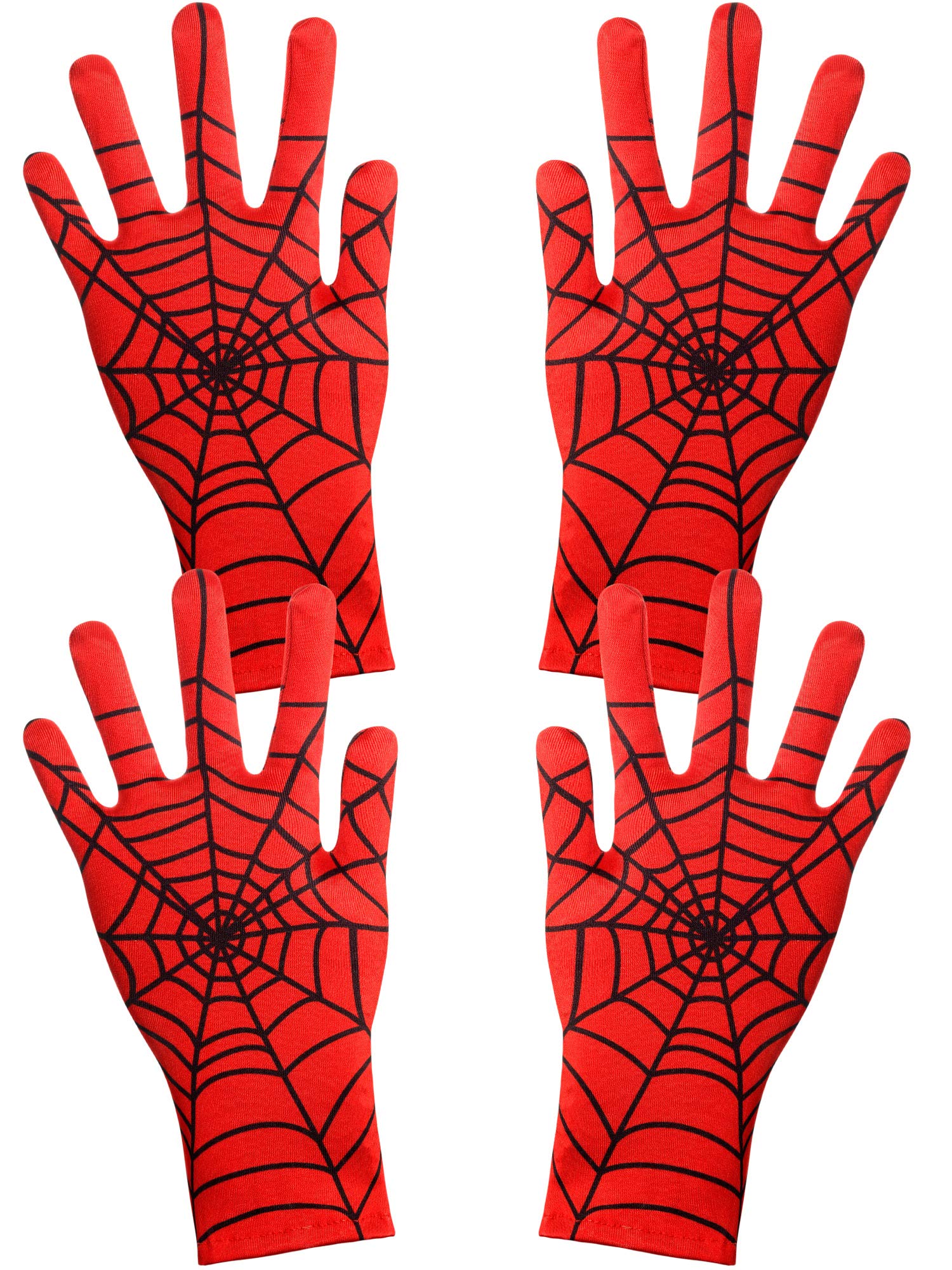 Geyoga 2 Pairs Spider Web Gloves Halloween Spider Gloves Red And Black For Halloween Masquerade Homecoming Cosplay (Child)