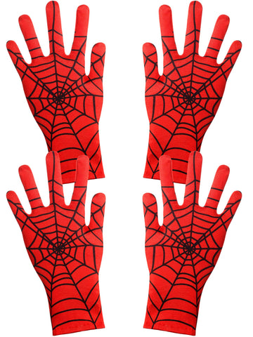 Geyoga 2 Pairs Spider Web Gloves Halloween Spider Gloves Red And Black For Halloween Masquerade Homecoming Cosplay (Child)