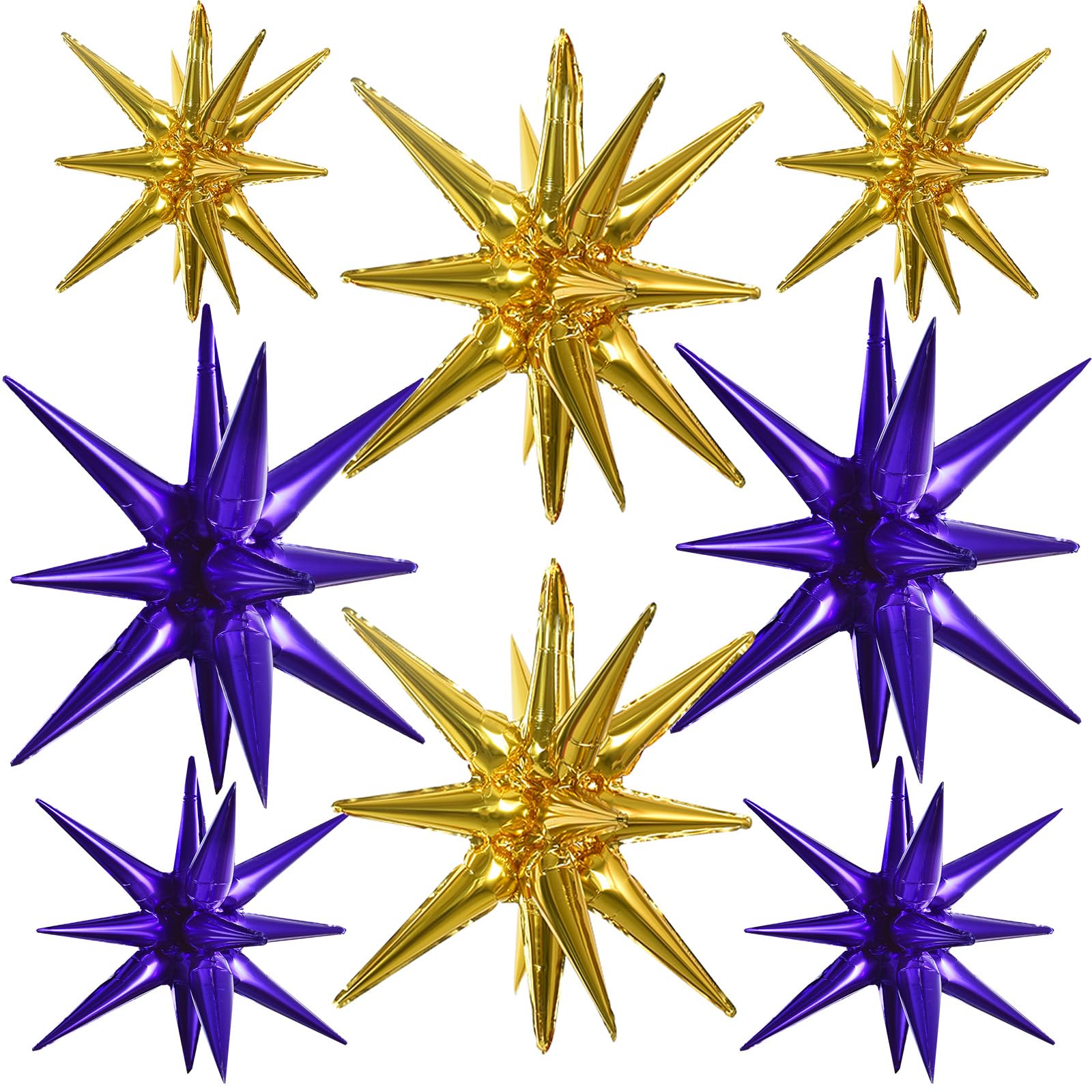 TONIFUL 8 Pcs Purple Gold Foil Balloons Large Star Balloons Explosion Star Mylar Balloons for Party Backdrop Christmas New Year 