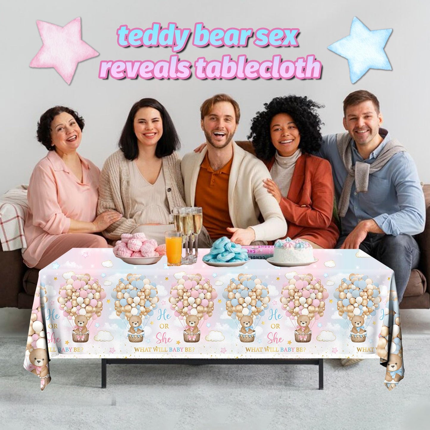 Dydamud Bear Baby Shower Tablecloths Decorations,Teddy Bear Gender Reveal Decorations 3Pcs Pink Blue What Will Baby Be Bear Them