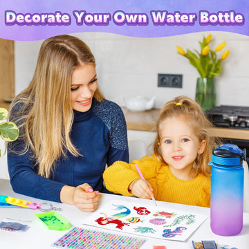 Meijoy Decorate Your Own Water Bottle Kits For Girls - Kids Water Bottle Birthday Gifts For 4 5 6 7 8-12 Year Old Girl Diy Unicorn Birthday Decorations Arts And Crafts For Kids (Mermaid)