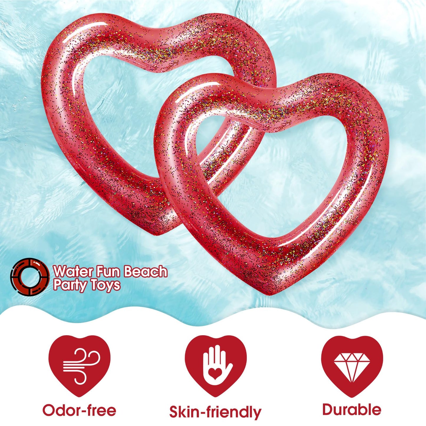 2 Pcs Heart Pool Floats Inflatable Swim Rings, 47.3 x 39.4 Inch Bachelorette Floaties Heart Shaped Swimming Loungers Tube for Ad