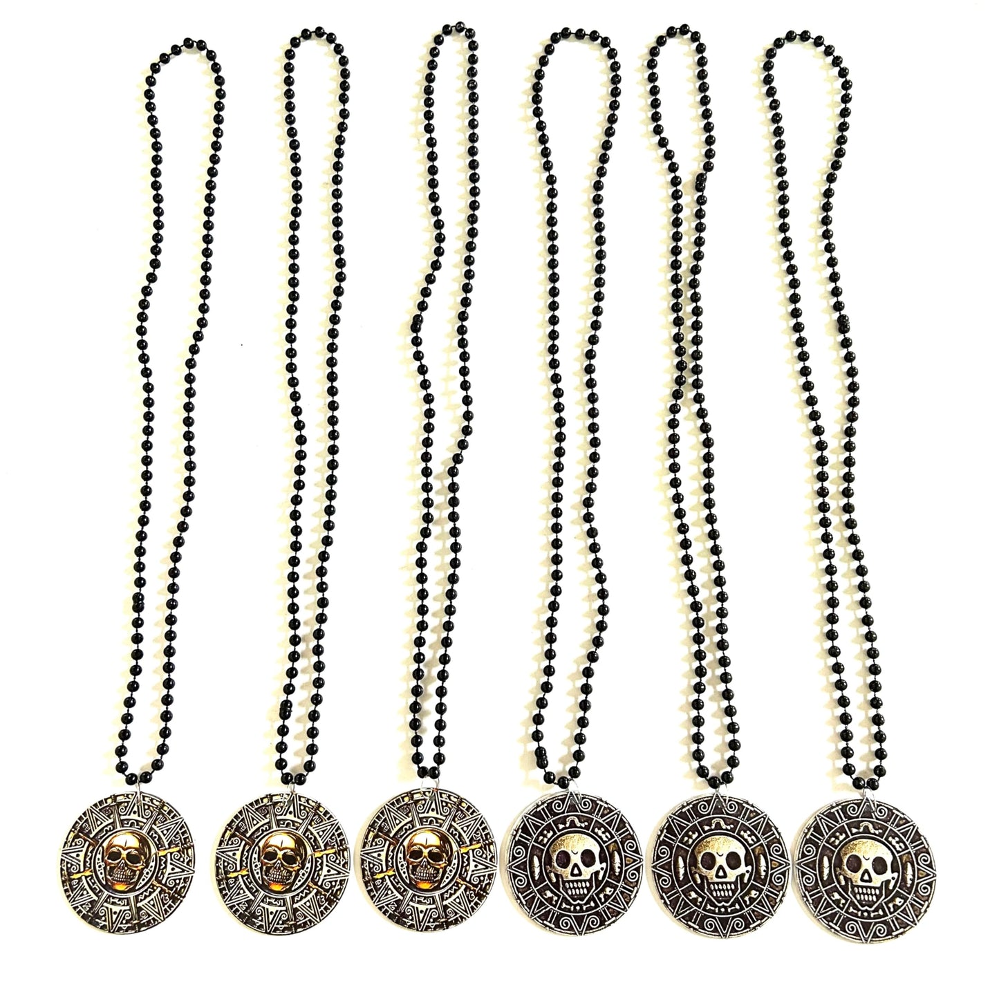 GZYSSL 12 Pcs Halloween Pirate Coin Beads Necklaces Pirate Skull Necklaces Accessories Pirate Day Necklaces Party Decorations
