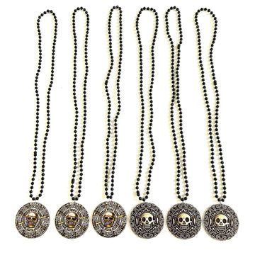 GZYSSL 12 Pcs Halloween Pirate Coin Beads Necklaces Pirate Skull Necklaces Accessories Pirate Day Necklaces Party Decorations