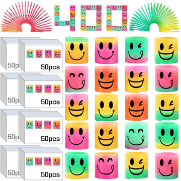 Azen 400 Pcs Mini Spring (4 Packsges) Party Favors For Kids 3-5 4-8, Goodie Bags Stuffers For Birthday Party, Classroom Prizes Kids Prizes Fidget Toys, Small Bulk Toys Gifts (4 Smile)