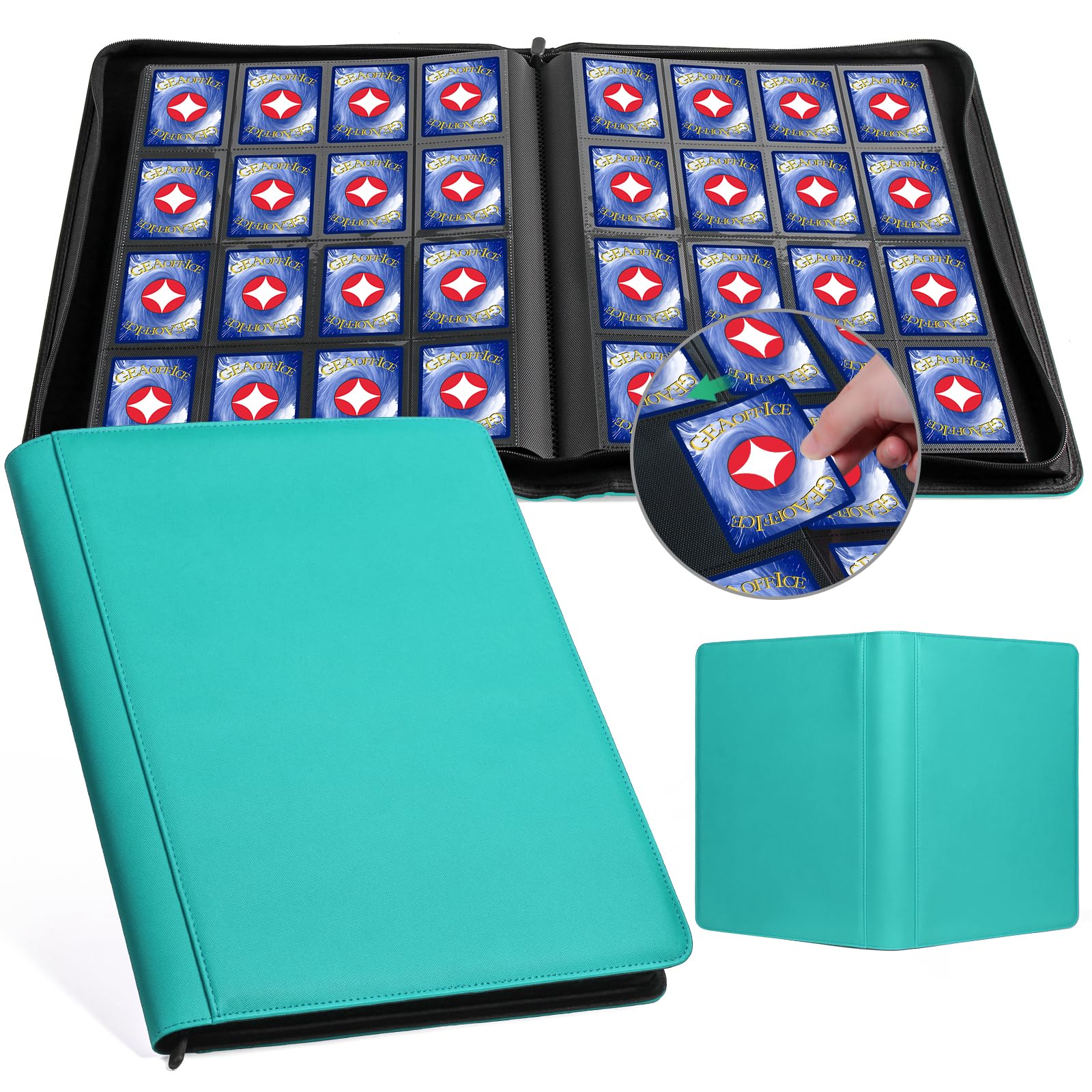 GEAoffice enhanced 1000 Trading Card Binder  Large Side Loading 16 Pocket Card Collection Binder Album Folder for MTG  TCG & Sports  Turquoise