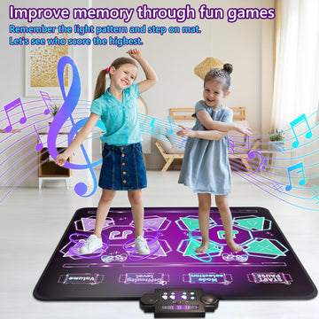 Joyvalley Kids Dance Mat Toys - 2-Player Dance Pad Gifts For Girls Boys Toddlers 3 4 5 6 7 8 9 + Year Old Electronic Dancing Mat Floor Games Toy With Music Light Christmas Birthday Gift (Purple)