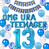 JumDaQQ 13th Birthday Decorations - Blue Foil Banner & Star Balloons, Latex, Model JD-13th omg blue foil-25