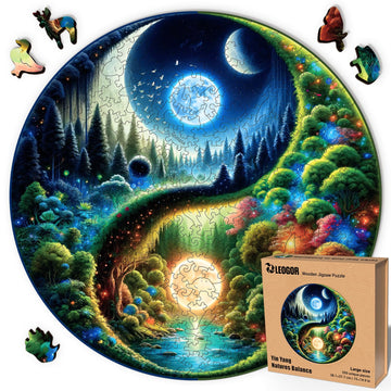 Yin Yang Natures Balance - 350 Piece Wooden Puzzles for mature-themeds - 15 x 14.9 in - Extra-Thick 5 mm Wood Puzzle  Hand-Shaped Pieces  Round Mosaic Design - enhanced Gift for Puzzle Lovers by LEOGOR
